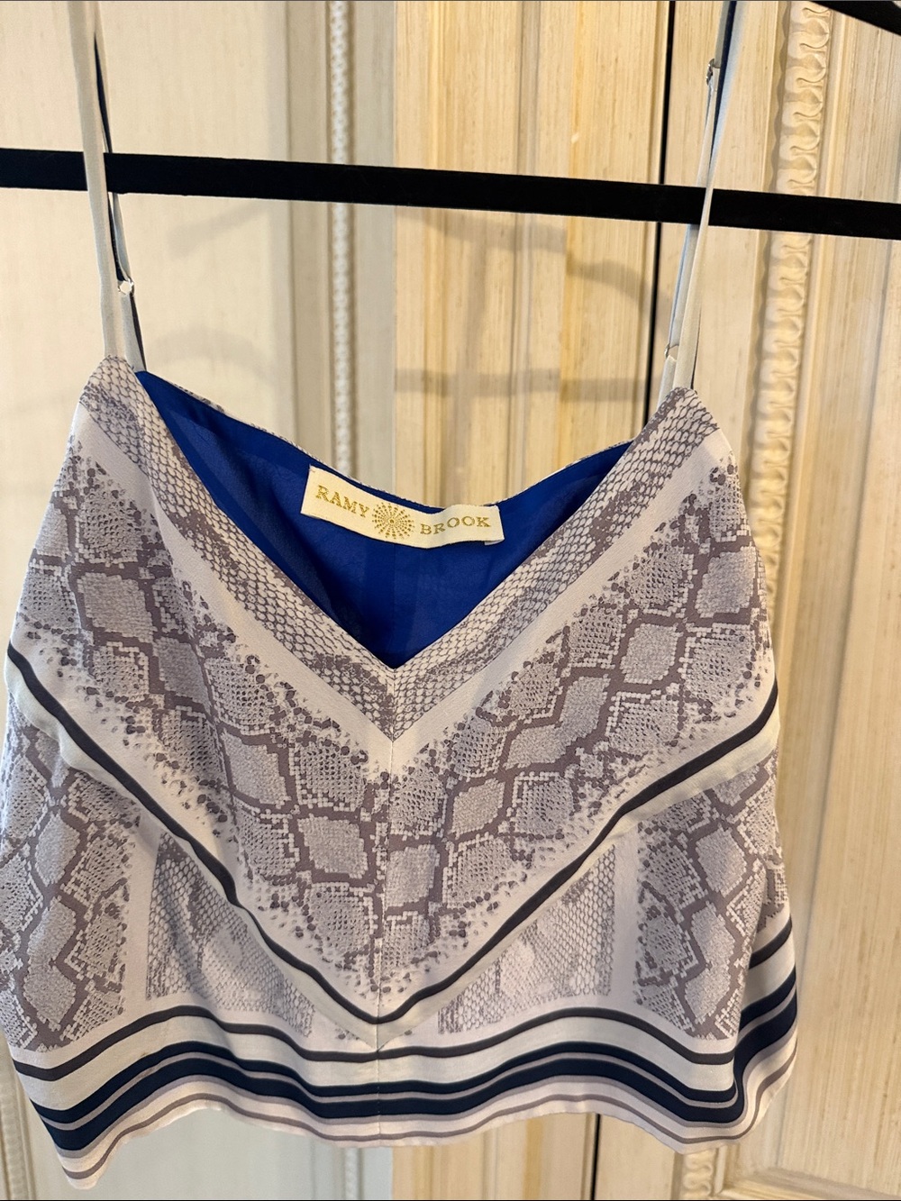 Ramy Brook Blue and Gray Python-Print Silk Cami
